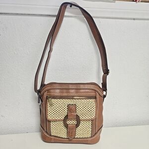 B.O.C Tan and Cream Crossbody Bag with Woven Detail NEW